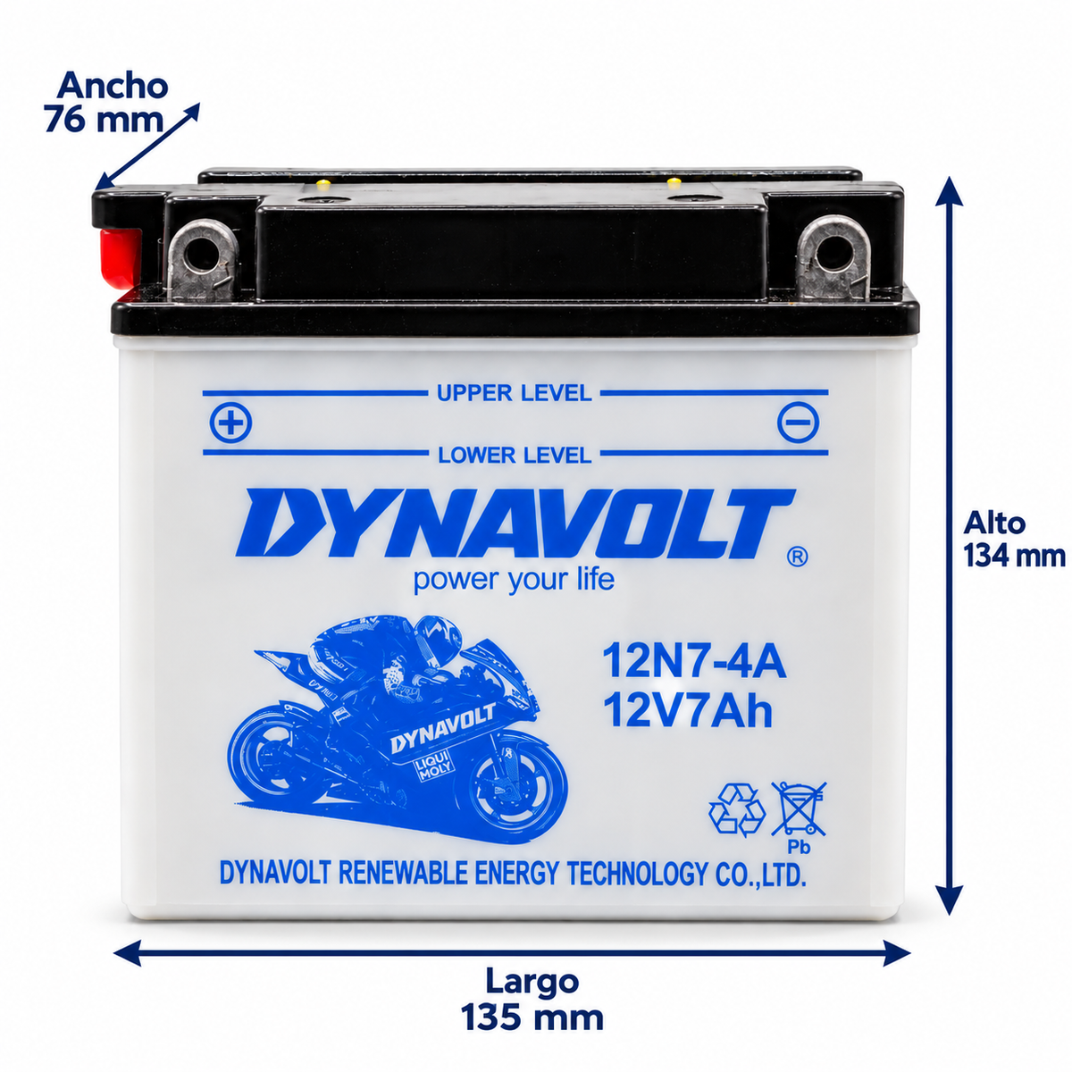 Batería Dynavolt 12N7-4A Convencional 12V 7Ah 70 CCA para Motocicleta