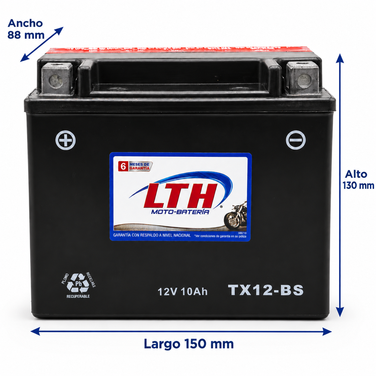 Batería LTH TX12-BS / YTX12 AGM Dry Charge 12V 10Ah 170 CCA para Motocicleta