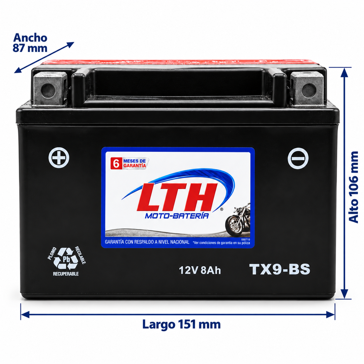 Batería LTH TX9-BS / YTX9 AGM Dry Charge 12V 8Ah 120 CCA para Motocicleta
