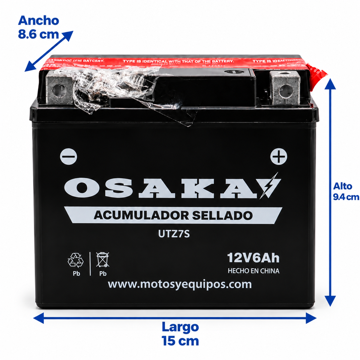 Batería Osaka UTZ7S / YTZ7S Sellada 12V 6Ah 100 CCA para Motocicleta