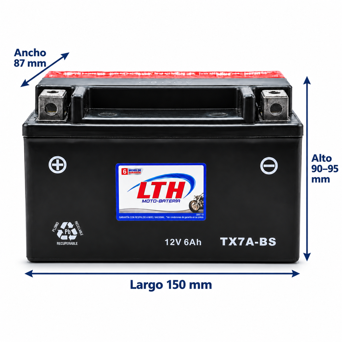 Batería LTH TX7A-BS / YTX7A AGM 12V 6Ah 90 CCA para Motocicleta