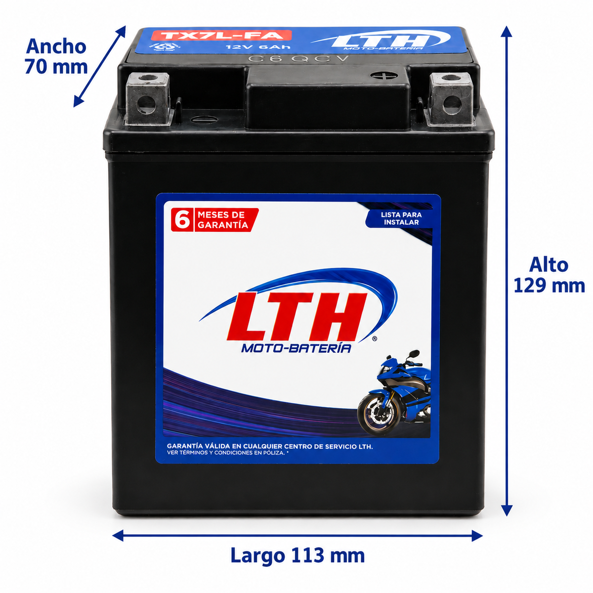 Batería LTH TX7L-FA / YTX7L AGM 12V 6Ah 85 CCA para Motocicleta