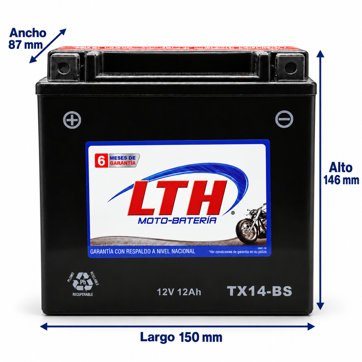 Batería LTH TX14-BS / YTX14 AGM Dry Charge 12V 12Ah 200 CCA para Motocicleta
