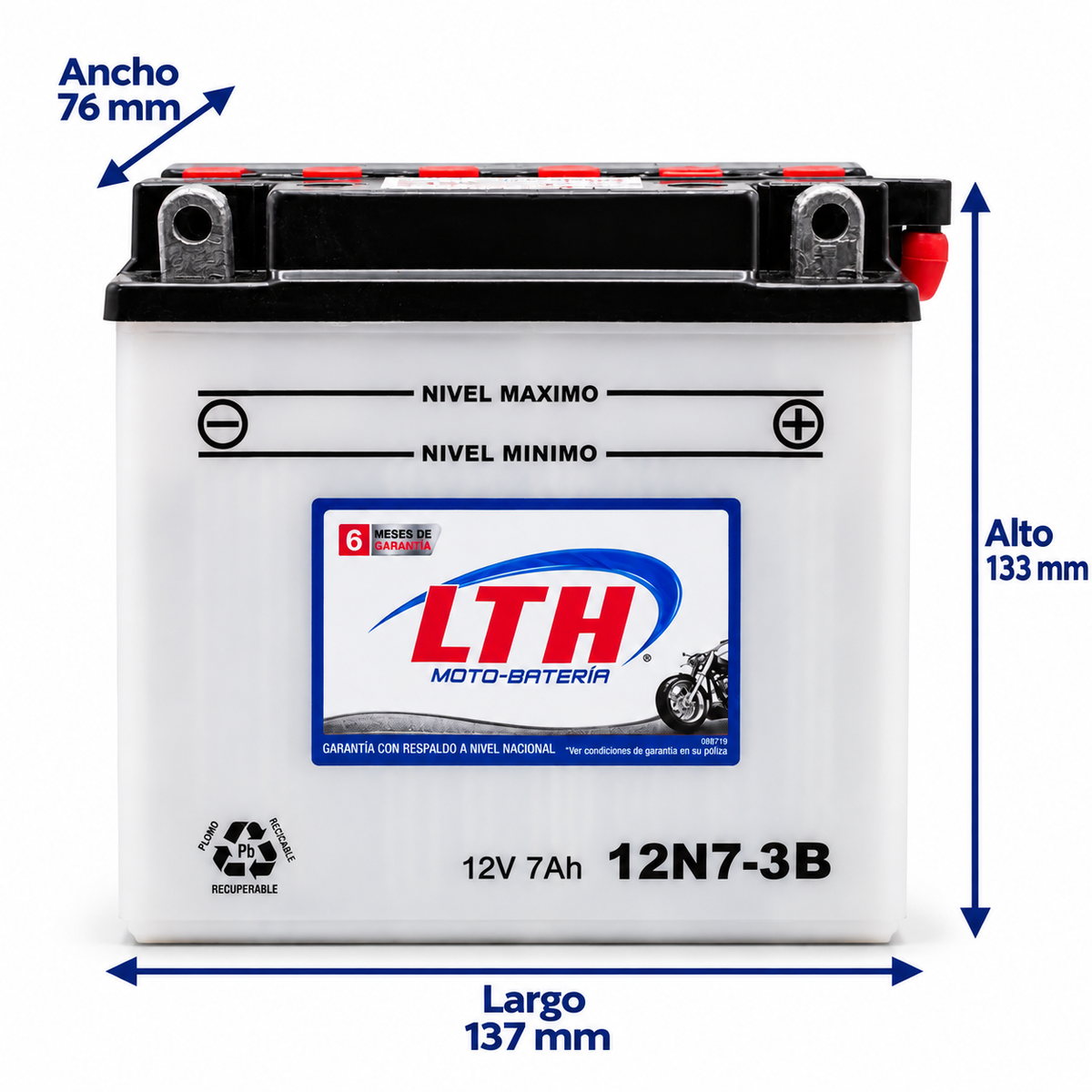 Batería LTH 12N7-3B Convencional 12V 7Ah 70 CCA para Motocicleta