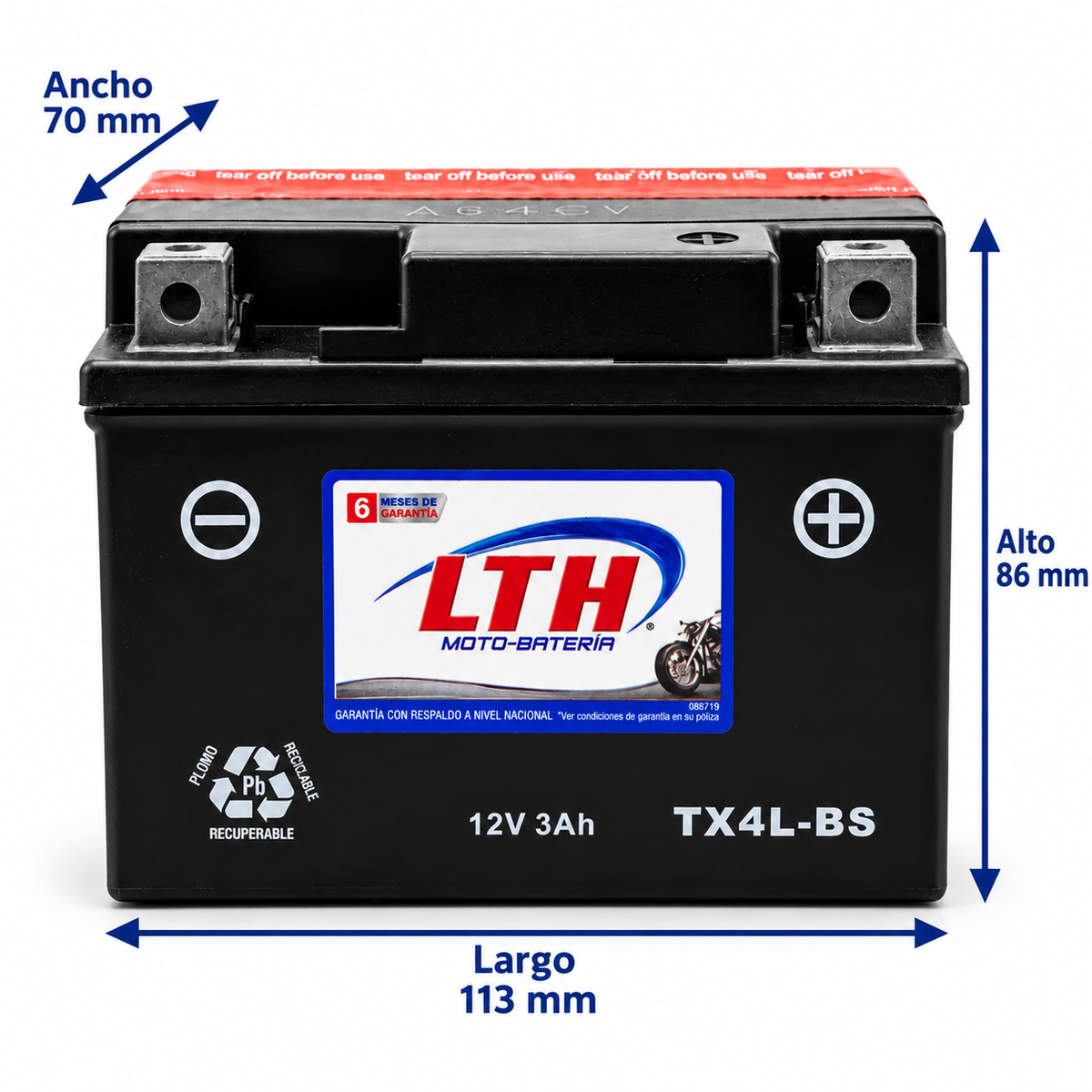 Batería LTH TX4L-BS / YT4XL AGM Dry Charge 12V 3Ah 50 CCA para Motocicleta