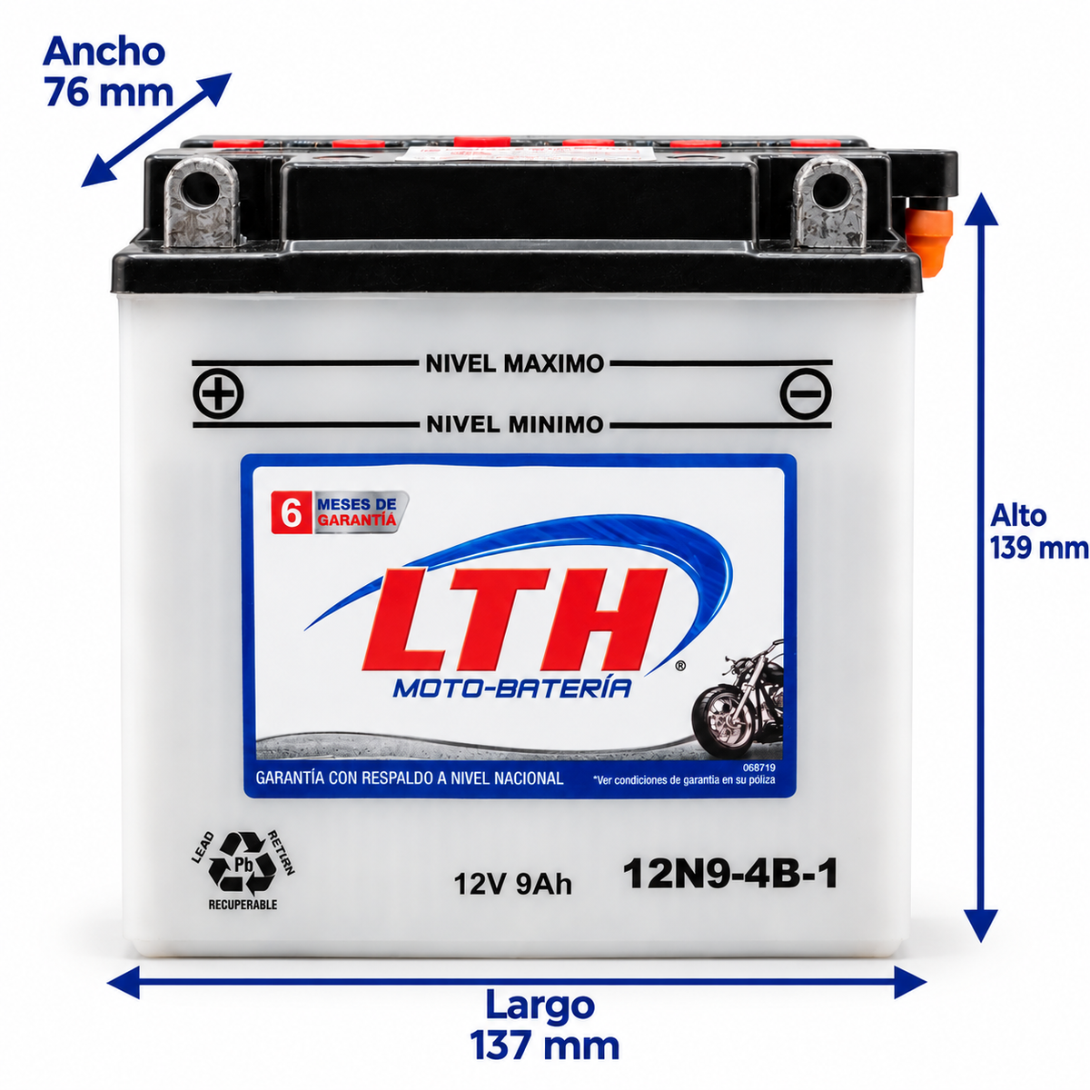 Batería LTH 12N9-4B-1 / YB9-B / CB9-B Convencional 12V 9Ah 85 CCA para Motocicleta