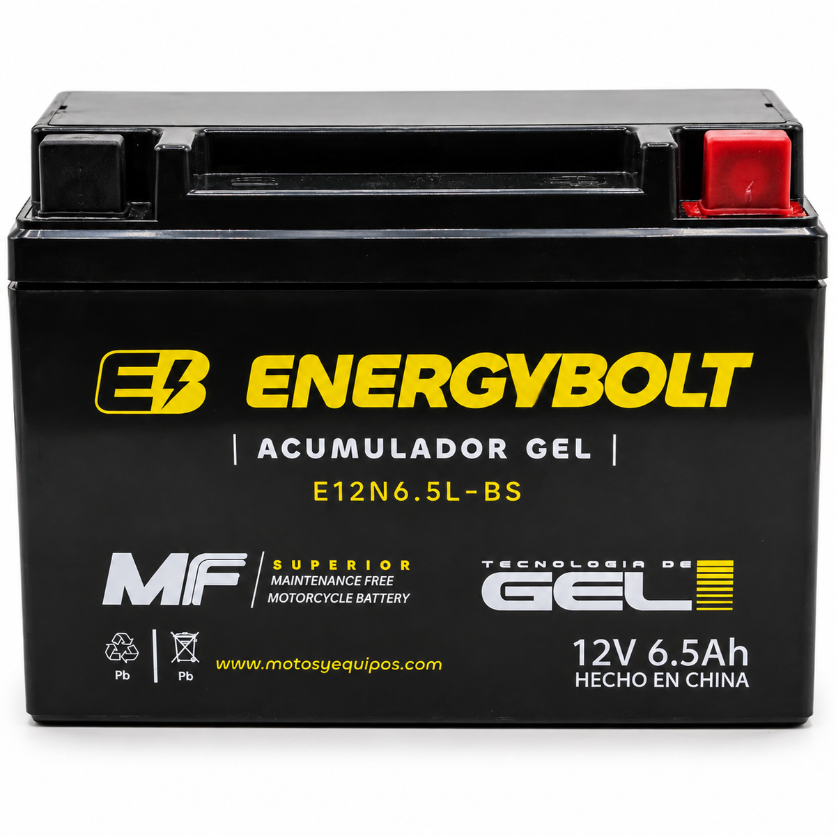 Batería Energybolt E12N6.5L-BS / YTX6.5L-BS / YB6.5L-BS, Gel 12V 6.5Ah 85 CCA para Motocicleta