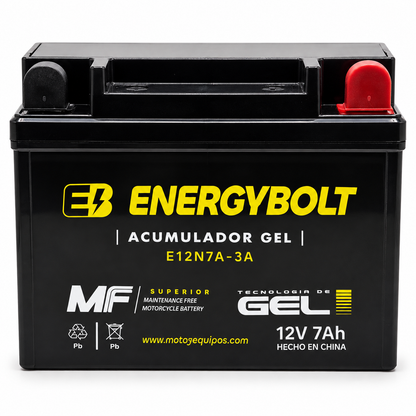 Batería Energybolt E12N7A-3A / 12N7A-3A GEL SFM 12V 7Ah 70 CCA para Motocicleta