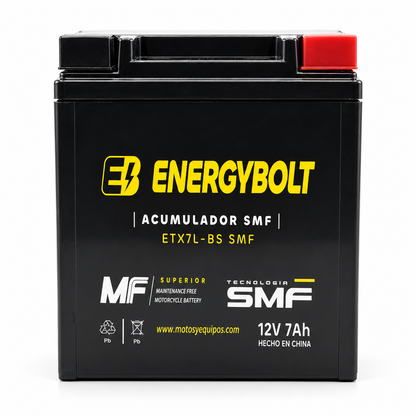 Batería Energybolt ETX7L-BS/ YTX7L SMF Sellada 12V 7Ah 100 CCA para Motocicleta