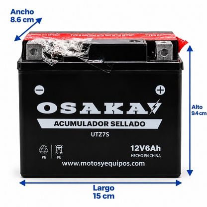 Batería Osaka UTZ7S / YTZ7S Sellada 12V 6Ah 100 CCA para Motocicleta