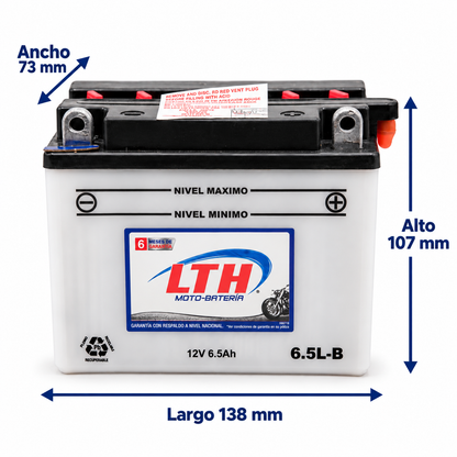 Batería LTH 6.5L-B / YB6.5L-B / YTX6.5L-B Convencional 12V 6.5Ah 55 CCA para Motocicleta