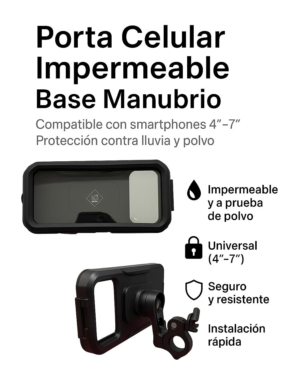 PORTA CELULAR IMPERMEABLE CON BASE PARA MANUBRIO