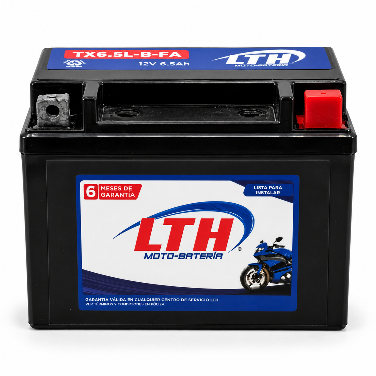 Batería LTH TX6.5L-B-FA / YTX 6.5L AGM Activada de Fábrica 12V 6.5Ah 85 CCA para Motocicleta