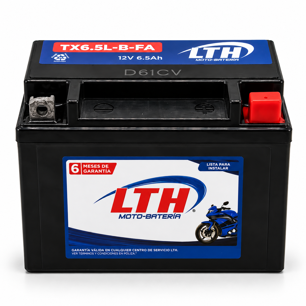 Batería LTH TX6.5L-B-FA / YTX 6.5L AGM Activada de Fábrica 12V 6.5Ah 85 CCA para Motocicleta