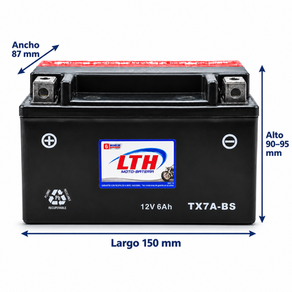 Batería LTH TX7A-BS / YTX7A AGM 12V 6Ah 90 CCA para Motocicleta