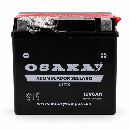 Batería Osaka UTZ7S / YTZ7S Sellada 12V 6Ah 100 CCA para Motocicleta