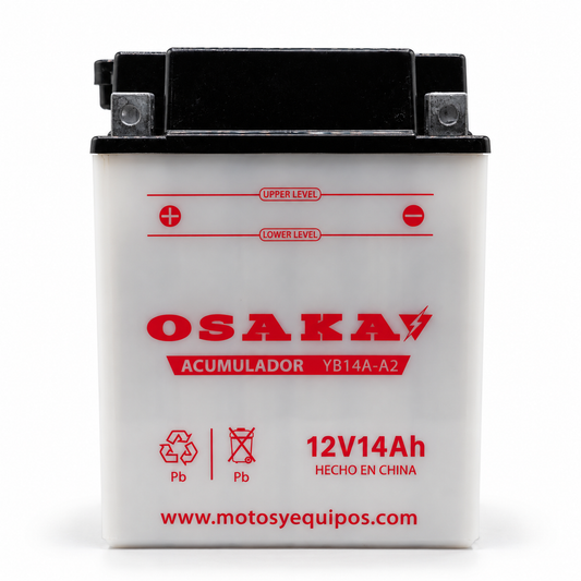 Batería Osaka YB14A-A2 GEL Sellada 12V 14 Ah 200 CCA para Motocicleta