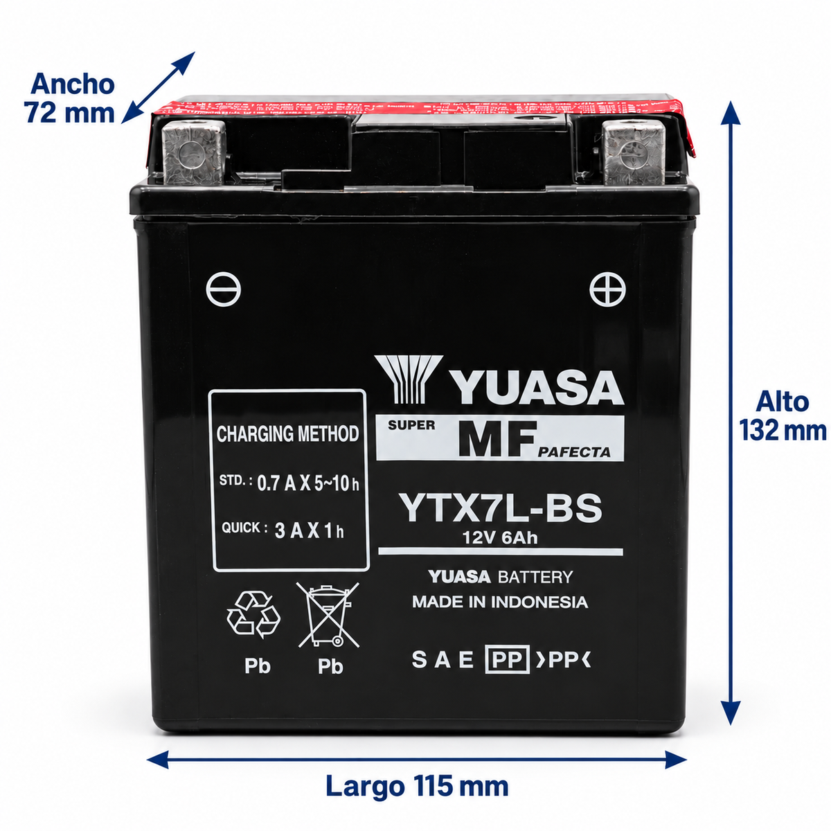 Batería Yuasa YTX7L-BS AGM 12V 6Ah 100 CCA para Motocicleta